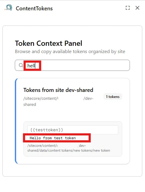 Filtered tokens in the Token Context Panel