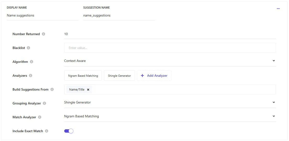 Suggestion Blocks Autocomplete configuration